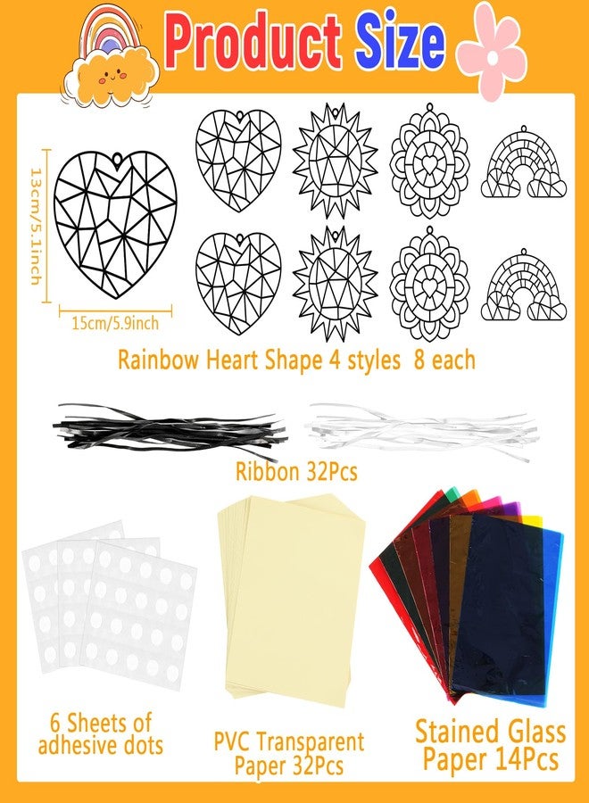 Lonfliness 32 Sets Spring Crafts Valentine's Day Suncatchers Kit for Kids DIY Rainbow Window Stained Glass Effect Paper School Classroom Decoration Back to School Art Craft Creative Activity Project Party Favors - Image 2